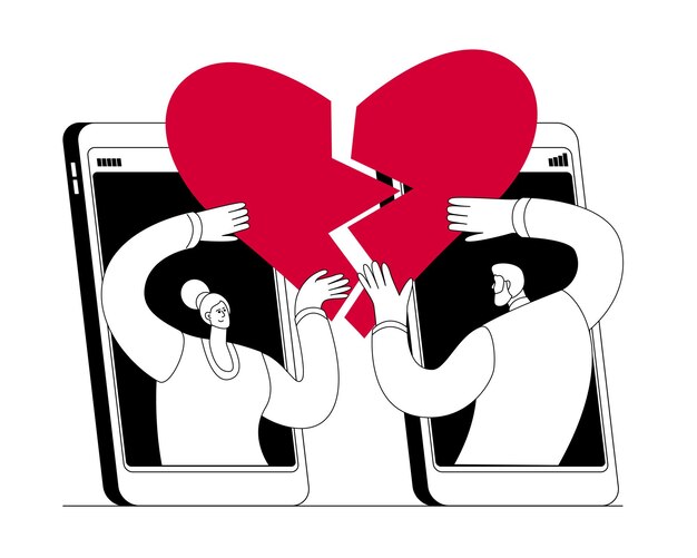 Vector characters from different phones connect heart