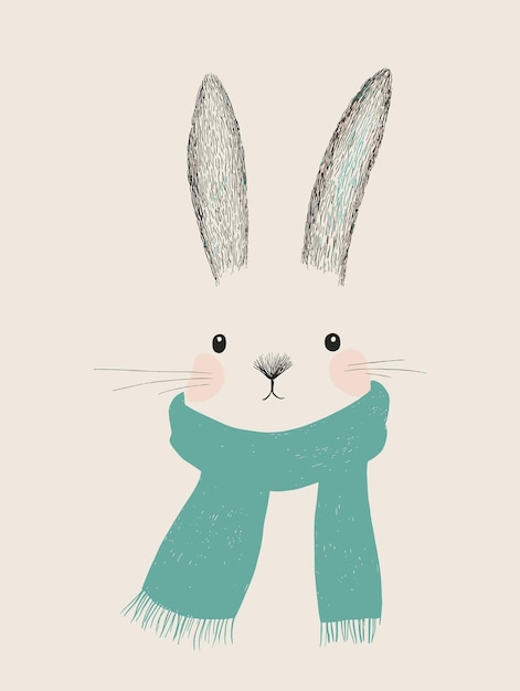 Vector charming bunny in pastel scarf for serene spaces