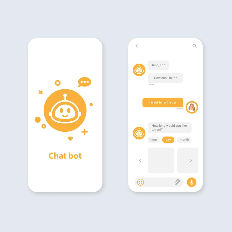 Chat bot mobile application dialog box template concept. UI UX elements for web design. Vector illustration.