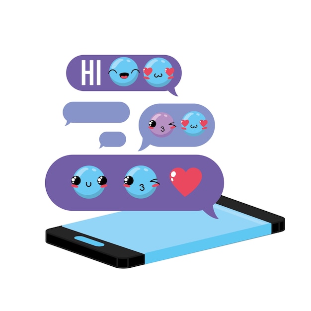 Vector chat bubble message with kawaii emoji