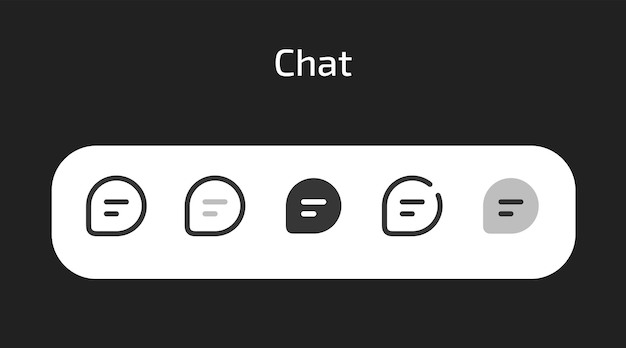 Vector chat icon on a black background in 5 different styles