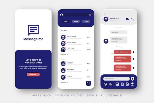 chat ui app design with blue and orange color