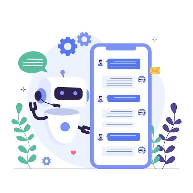 Vector chatbot having dialog with customer on smartphone screen