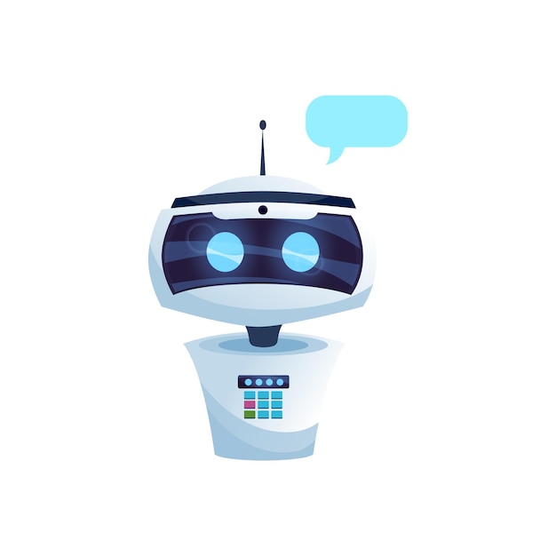 Vector chatbot robot helper, virtual artificial intelligence digital app assistant with speech bubble or message sign. vector messenger service line operator, online helper mobile application ai support bot