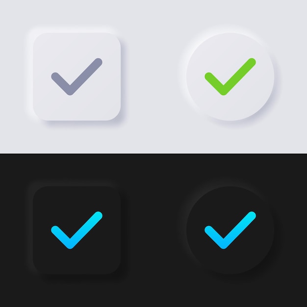 Vector check mark icon set multicolor neumorphism button soft ui design for web design application ui and more button vector