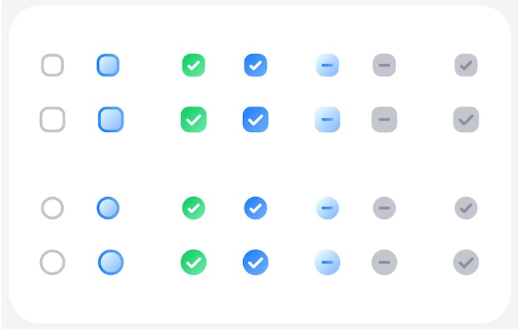 Checkbox and Toggle Button Set Green Check Red Cross Disable Add Delete Done and Switch UI Element