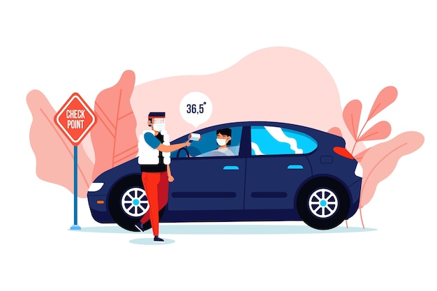 Vector checking body temperature road side check