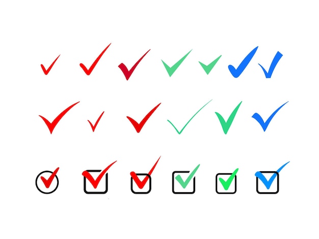 Vector checkmarks in various styles and colors