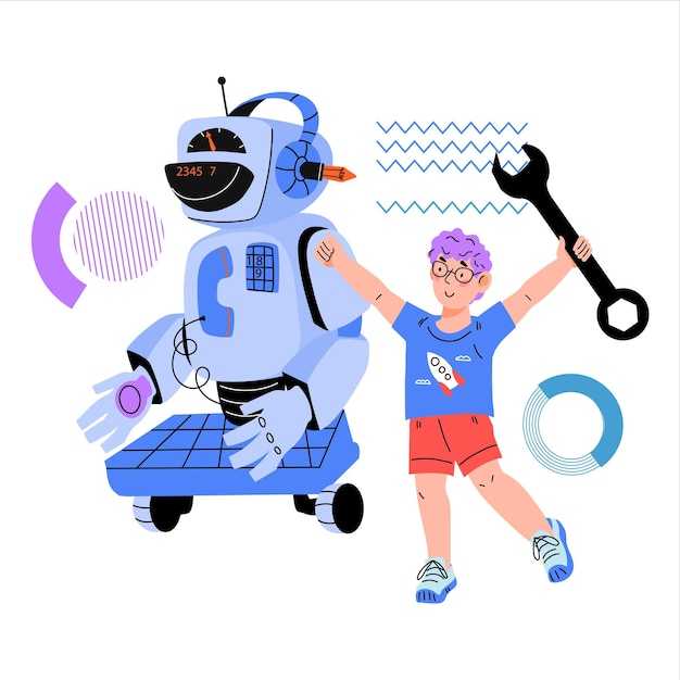 Vector child learns robotics and programs the robot programming and robotics classes