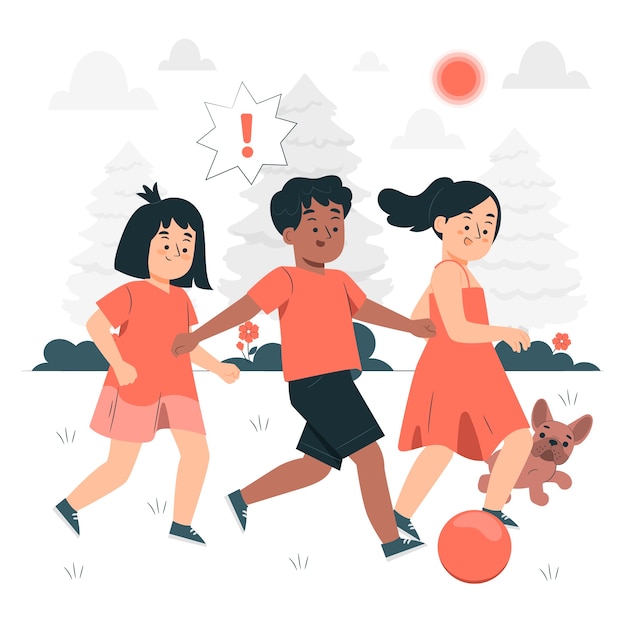Vector children playing outside concept illustration