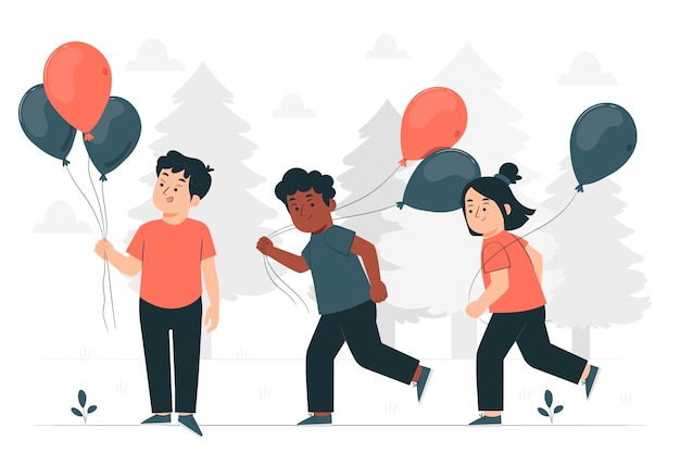 Vector children with balloons concept illustration