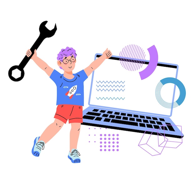 Vector childrens education and elearning technical and computer education vector