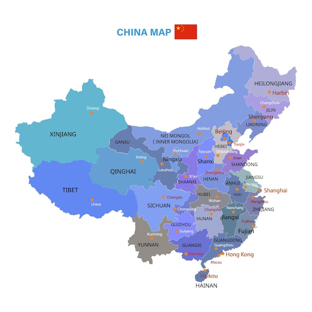 Vector china multicolored map with regions location vector file