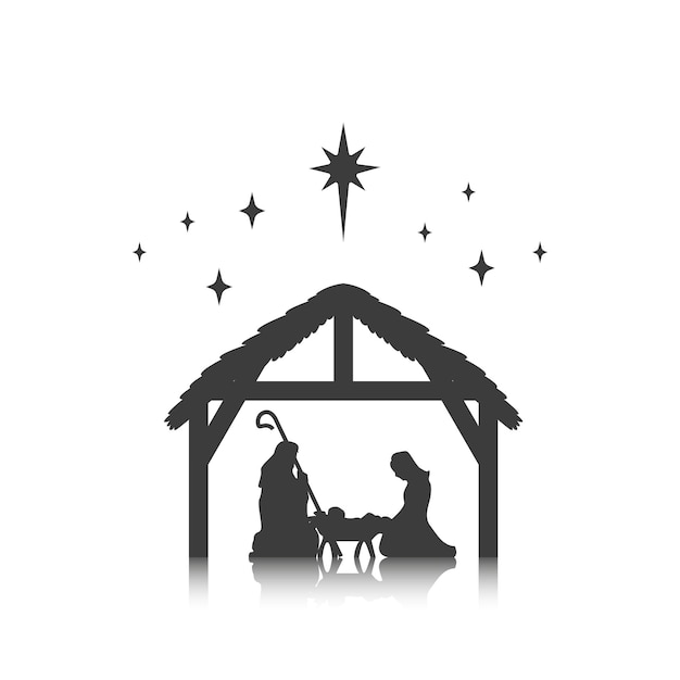 Vector christmas baby jesus in the manger with mary and joseph vector