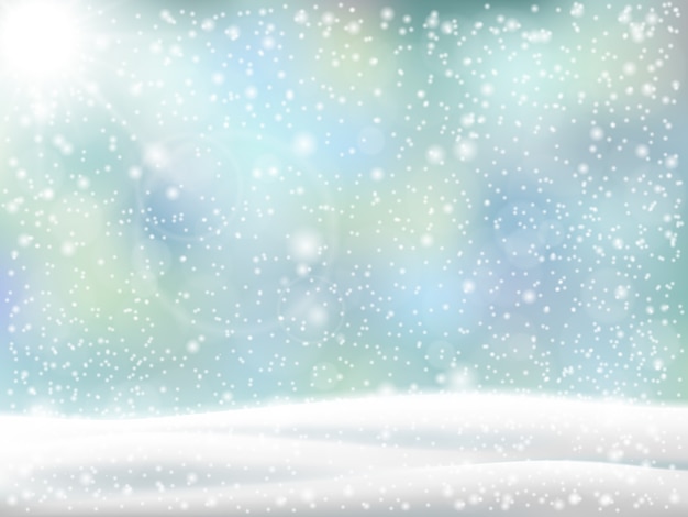 Vector christmas background. winter landscape with snowdrift and falling snow.