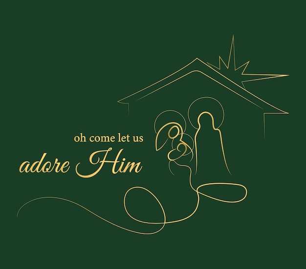 Vector a christmas card depicting the holy family shepherds and three kings warm golden shades