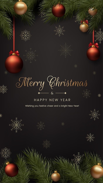 Vector christmas card golden balls black background elegant luxury snowflakes