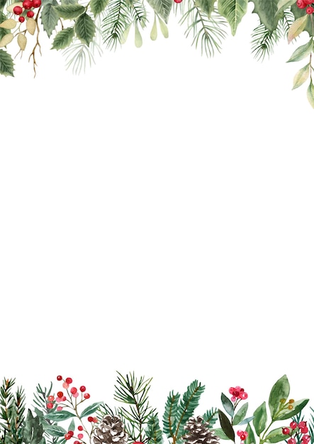 Vector christmas floral border with poinsettiaholly berriesleaves background frame