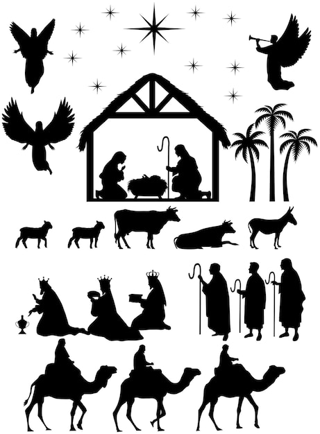 Vector christmas nativity set silhouettes