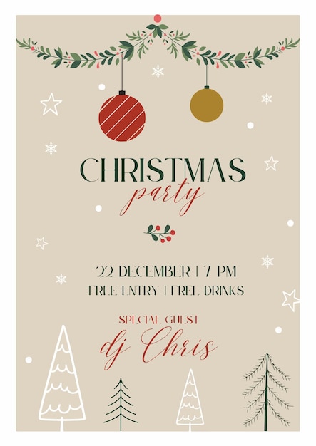 Vector christmas party poster template handwritten lettering sparkling typography silver glitter border