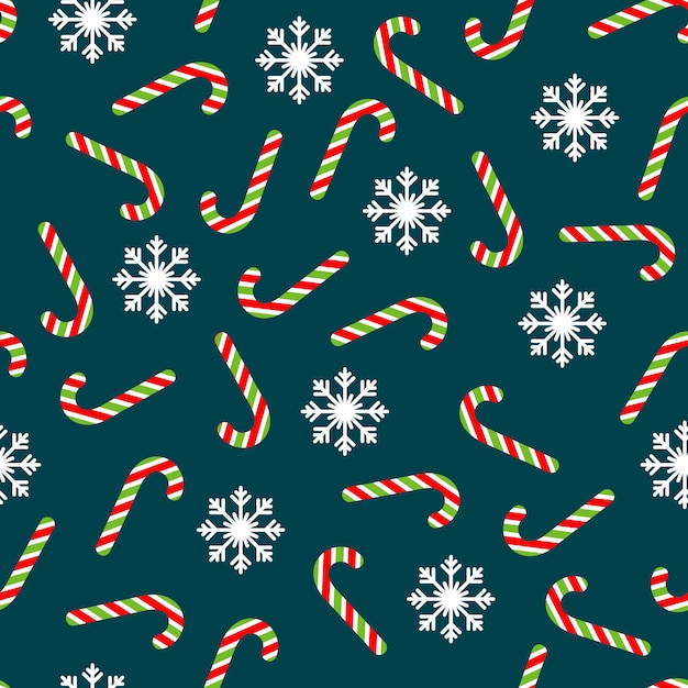 Vector christmas seamless pattern with candies and snowflakes