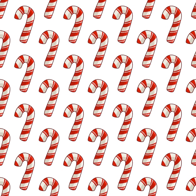 Vector christmas seamless pattern with candy cane, christmas traditional sweets, endless texture 