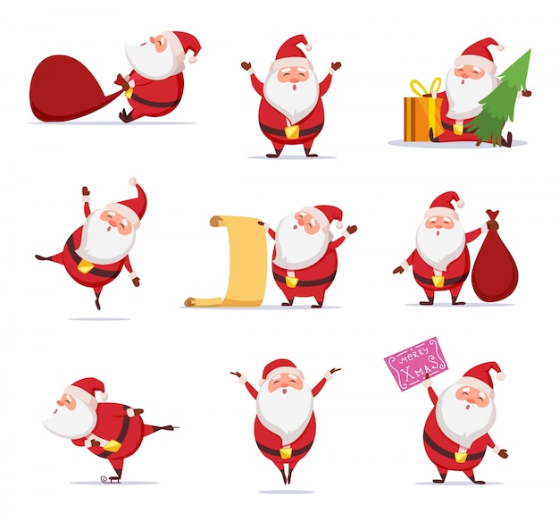 Vector christmas symbols of funny cute santa. 