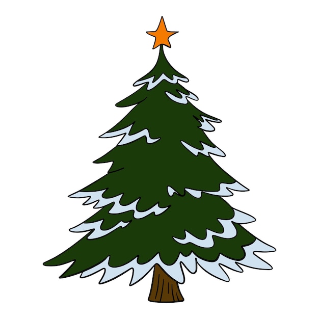 Vector christmas tree decorated with ornaments baubles ribbons and shining star cozy holiday