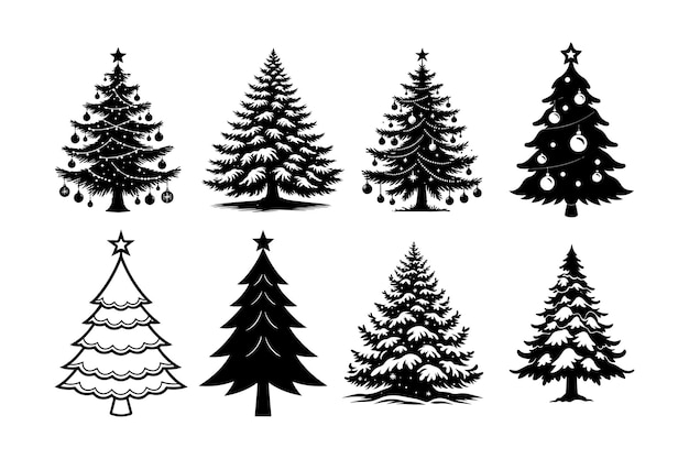 Vector christmas tree silhouette bundle christmas tree icon christmas silhouette icon