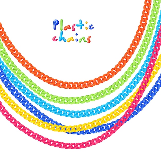 Vector chunky plastic chains set isolated on white background vector illustration of colorful trendy chains