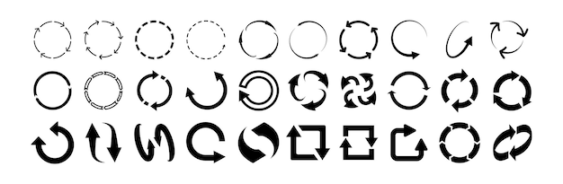 Vector circle arrow circular arrows refresh and reload spinning icons rotating symbols rotate arrow and redo process loading sign vector set