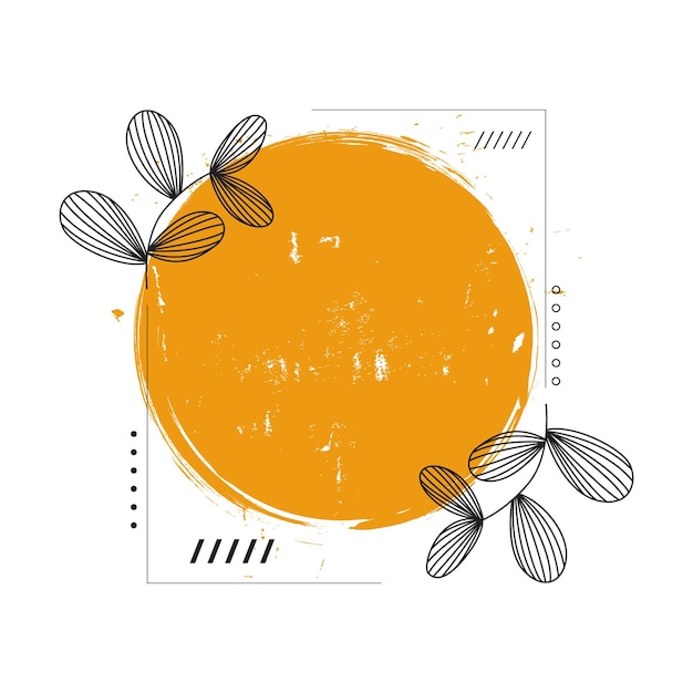 Vector circle brush abstract border with leaf outline decoration