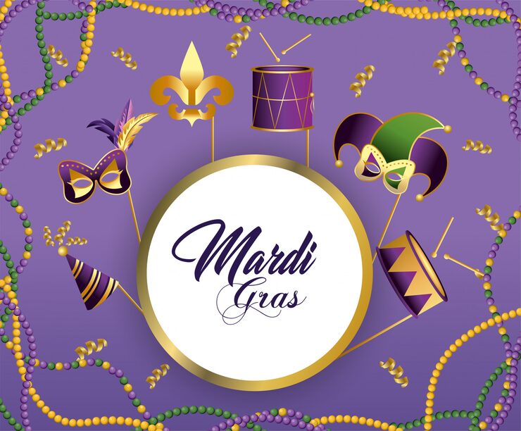 Vector circle emblem with party decoration to merdi gras