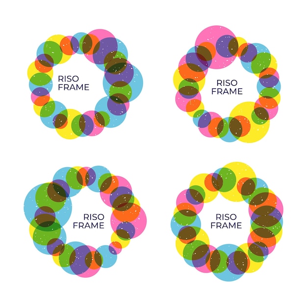 Vector circle frame collection with round shapes in trendy riso graph print texture style
