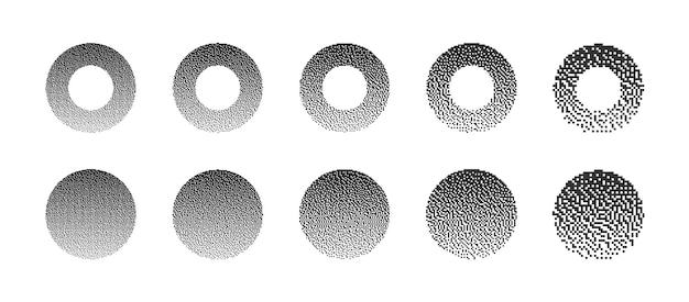Vector circles with different resolution of bitmap dither gradient vector set on white