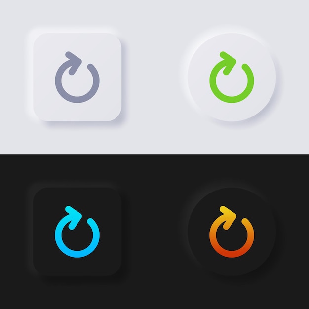Vector circular arrow button icon reload button icon set, multicolor neumorphism button soft ui design.
