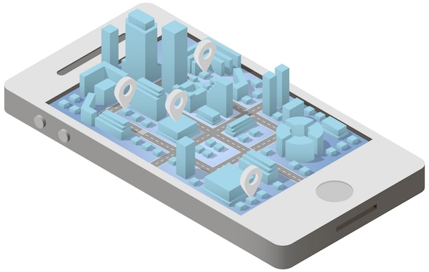 Vector city plan isometric on smartphone