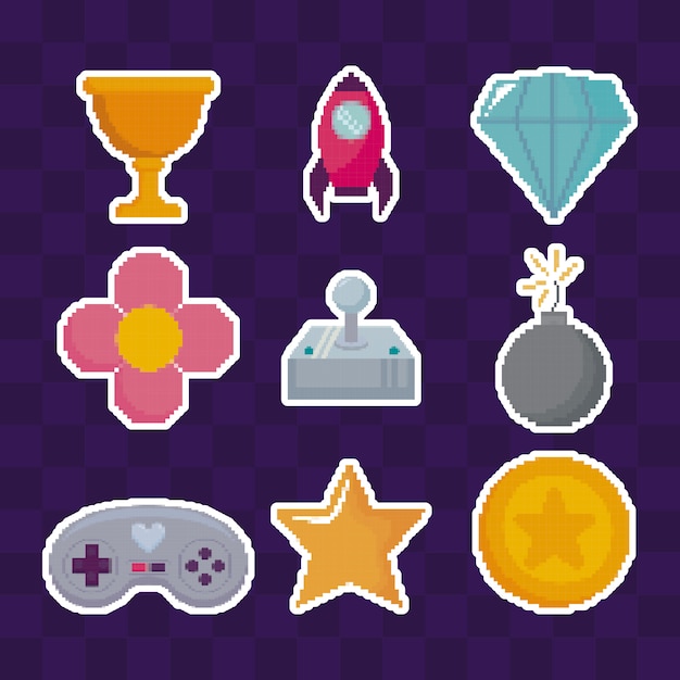 Vector classic video game set icons