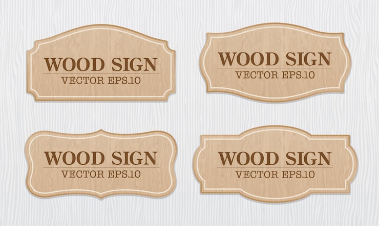Vector classical wood signage vector set on white wood texture background