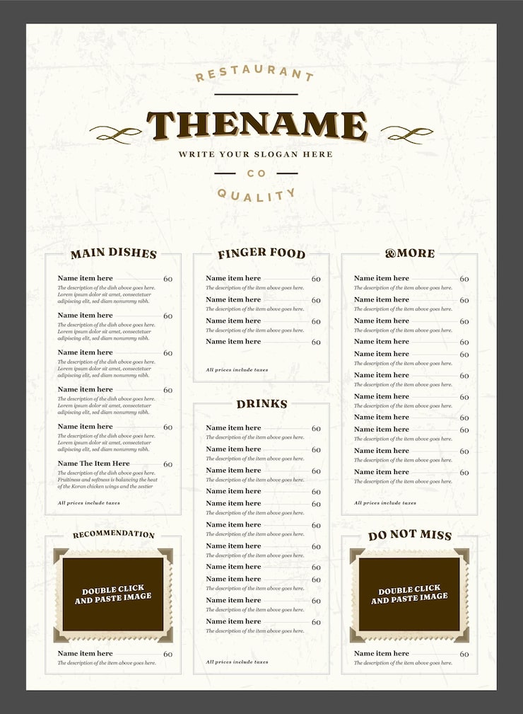 Vector classy food menu 6 poster template