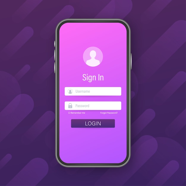 Vector clean mobile ui design concept. login application with password form window.