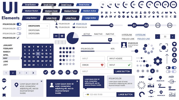 Vector a clean and responsive template with ui elements menu icons and checkboxes ideal for a business or social media page horizontal layout with simple shapes