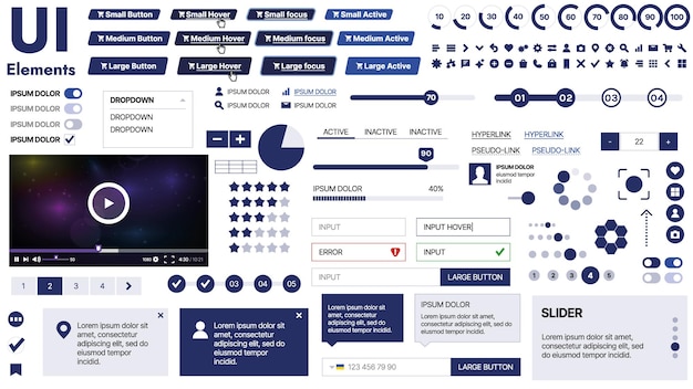 Vector a clean and responsive template with ui elements menu icons and checkboxes ideal for a business or social media page horizontal layout with simple shapes