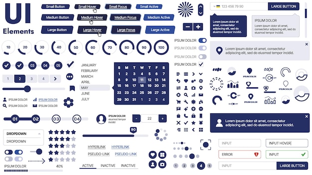 Vector a clean and responsive template with ui elements menu icons and checkboxes ideal for a business or social media page horizontal layout with simple shapes