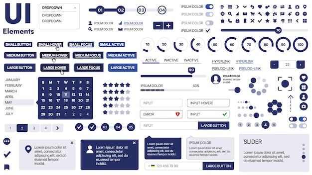 Vector a clean and responsive template with ui elements menu icons and checkboxes ideal for a business or social media page horizontal layout with simple shapes