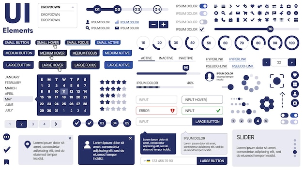 Vector a clean and responsive template with ui elements menu icons and checkboxes ideal for a business or social media page horizontal layout with simple shapes
