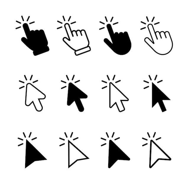 Vector click cursor icons set hand cursor icon computer mouse click cursor arrow icon collection pointer