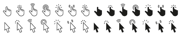 Vector click cursor icons set set of hand cursor icons click and cursor icons click