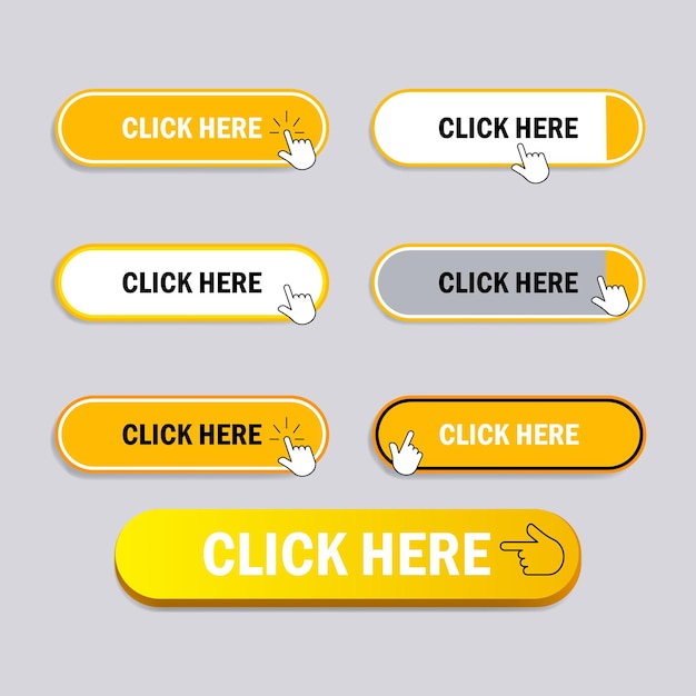 Vector click here button tag badge icon set vector design web arrow pointer action clicking cursor