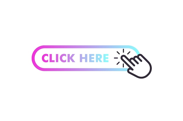 Vector click here on the button with the arrow pointer. hand cursor vector icon. flat line gradient button